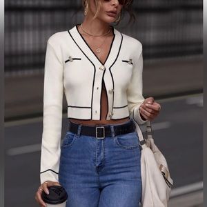 Classy White Sweater Gold Buttons